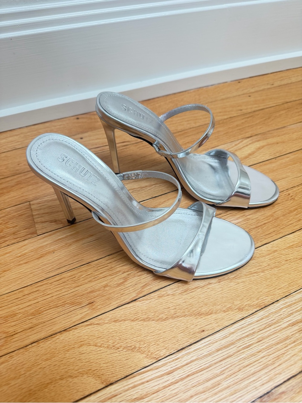 Silver High Heel Slide Sandals - Women - Picture 6 of 9